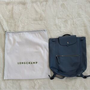 LONGCHAMP Leather Backpack Rucksack Dusty Blue Adjustable Strap